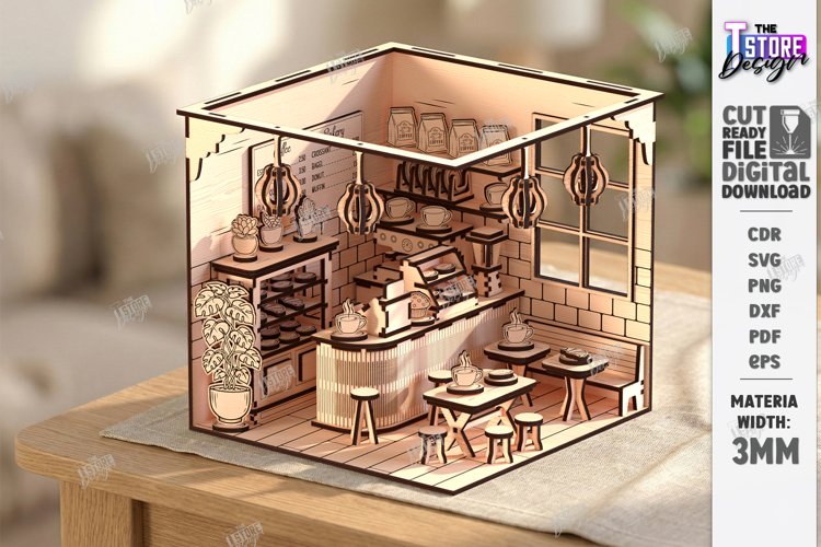 Coffee Shop Roombox Laser Cut | Miniature Bakery Dollhouse