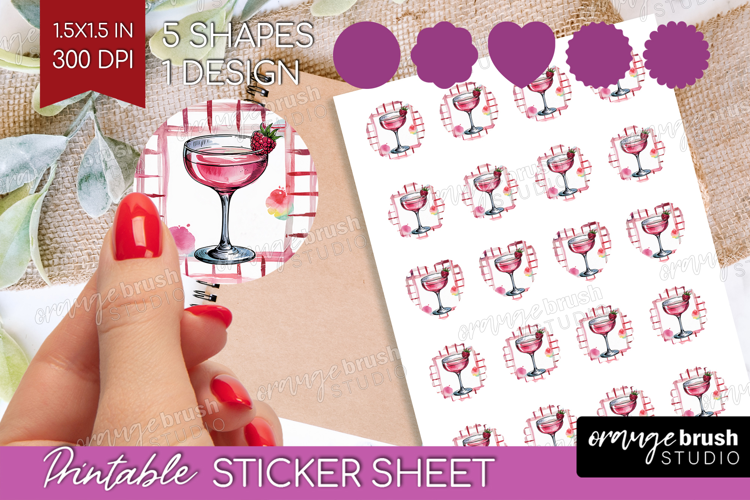 Rose Cocktail Cocktail Round Sticker Summer Drink Printable