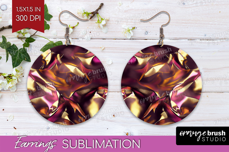 Rose Gold Round Earrings - Metallic Rose PNG Sublimation