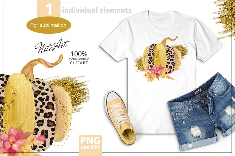 Yellow Pumpkin with Gold Sublimation , Autumn T-shirt PNG