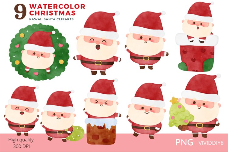 Watercolor santa christmas watercolour happy new year xmas example image 1