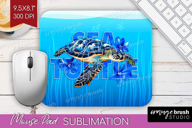 Sea Turtle Floral Mouse Pad Sublimation Sea Blue Mousepad