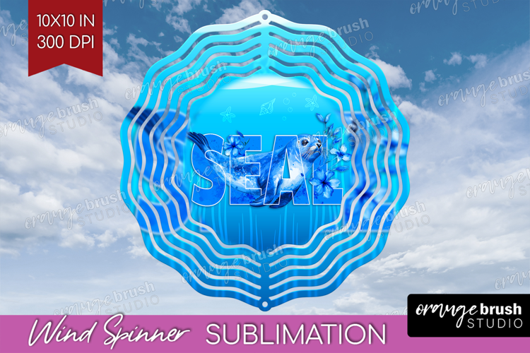 Seal Floral Wind Spinner Sublimation PNG Sea Blue Round