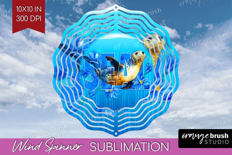 Seal Floral Wind Spinner Sublimation PNG Sea Blue Round