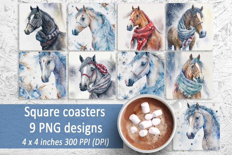 Christmas horse coaster|Square coaster sublimation| Bundle