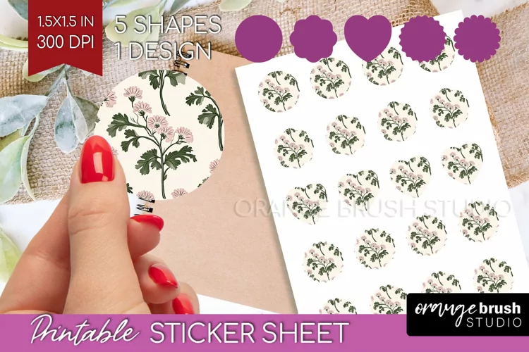 Vintage Flowers Round Sticker - Floral Printable Sticker