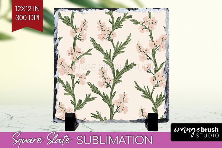 Vintage Flowers Slate PNG - Floral Square Slate Sublimation