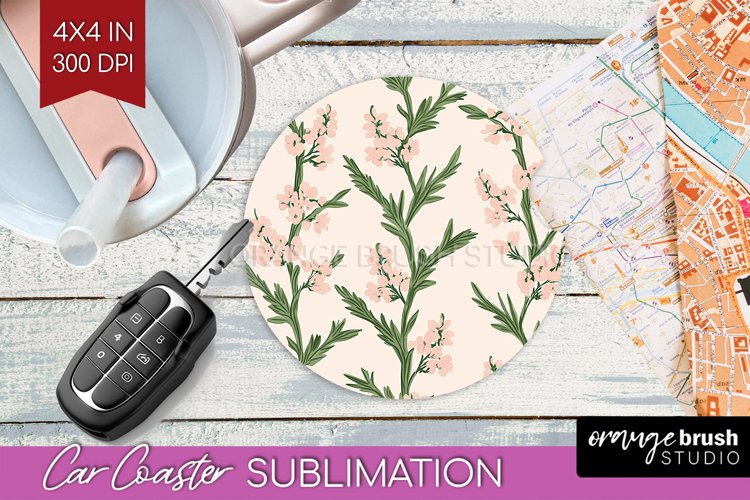 Vintage Flowers Car Coaster - Floral Coaster PNG Sublimation