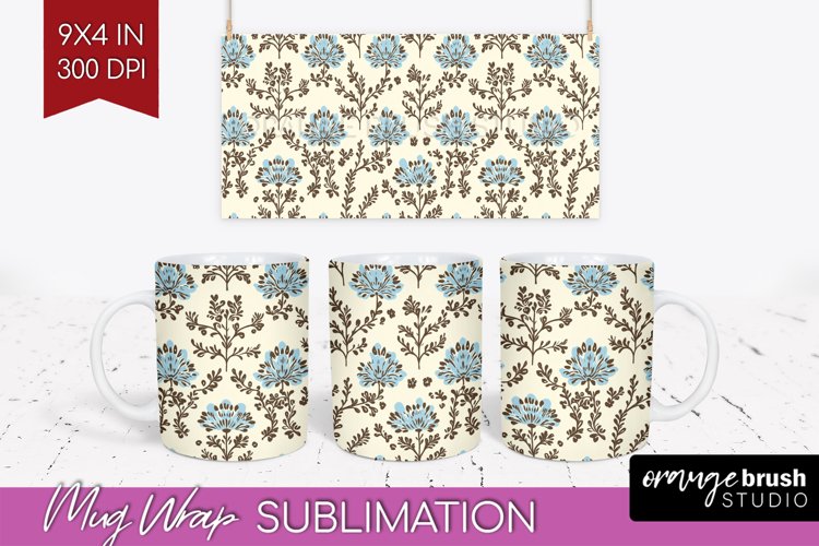 Vintage Flowers Mug Wrap - Floral Mug PNG Sublimation