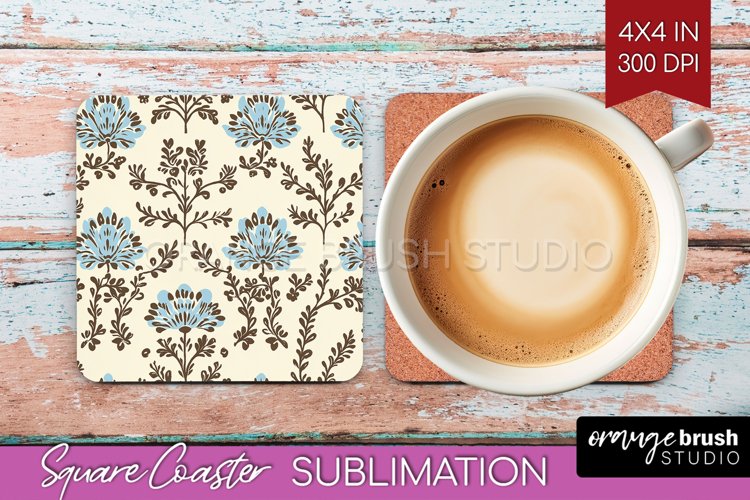 Vintage Flowers Square Coaster - Floral Coaster PNG