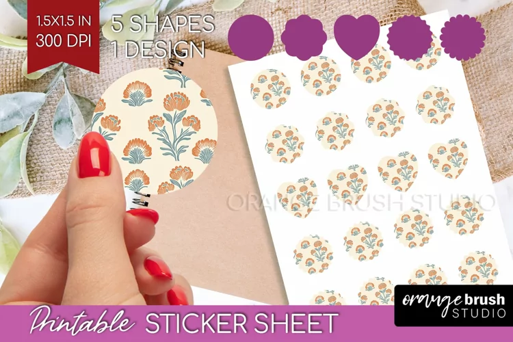 Vintage Flowers Round Sticker - Floral Printable Sticker