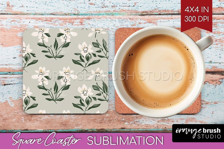 Vintage Flowers Square Coaster - Floral Coaster PNG