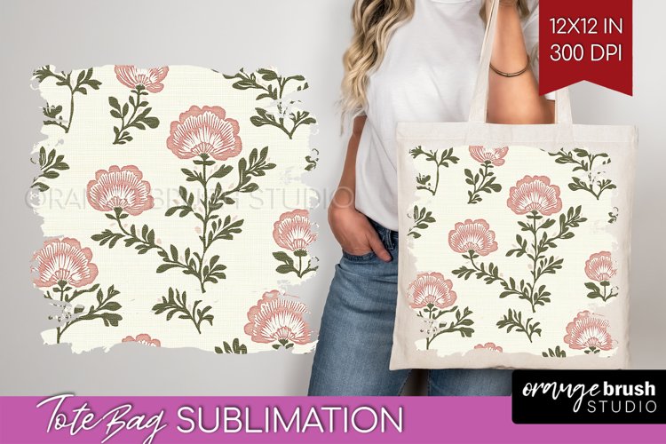 Vintage Flowers Tote Bag - Floral Tote Bag PNG Sublimation