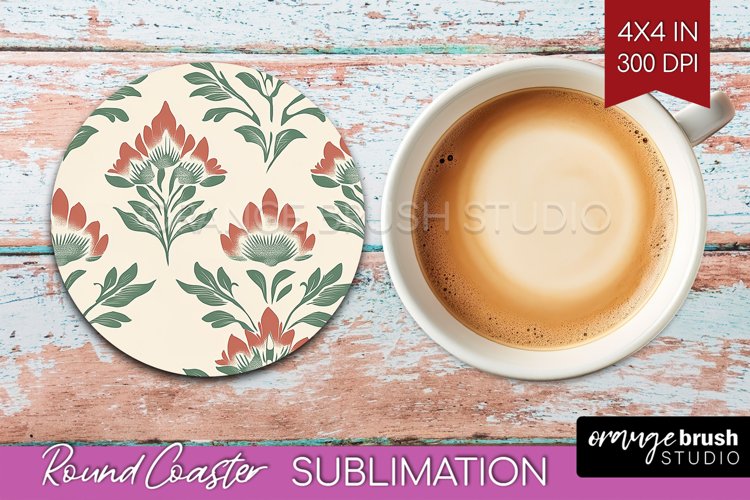 Vintage Flowers Round Coaster - Floral Coaster PNG