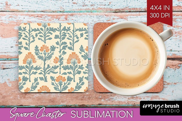 Vintage Flowers Square Coaster - Floral Coaster PNG example image 1