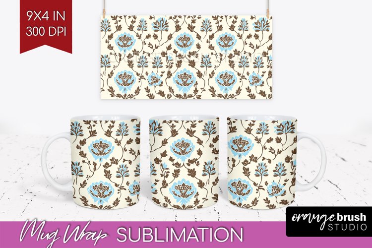 Vintage Flowers Mug Wrap - Floral Mug PNG Sublimation