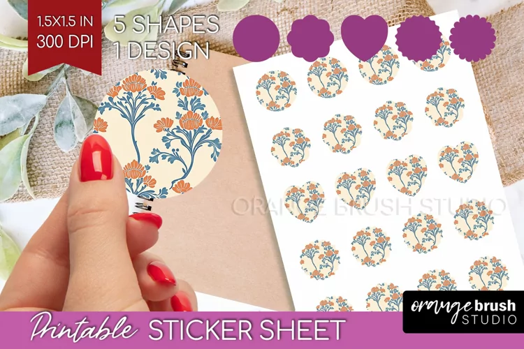 Vintage Flowers Round Sticker - Floral Printable Sticker