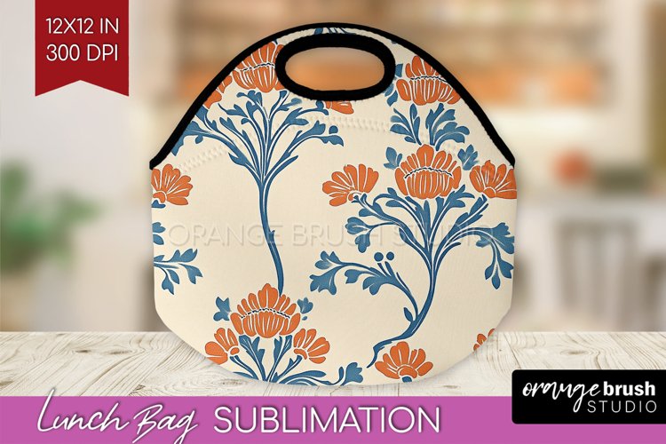 Vintage Flowers Lunch Bag - Floral Lunch Bug PNG Sublimation