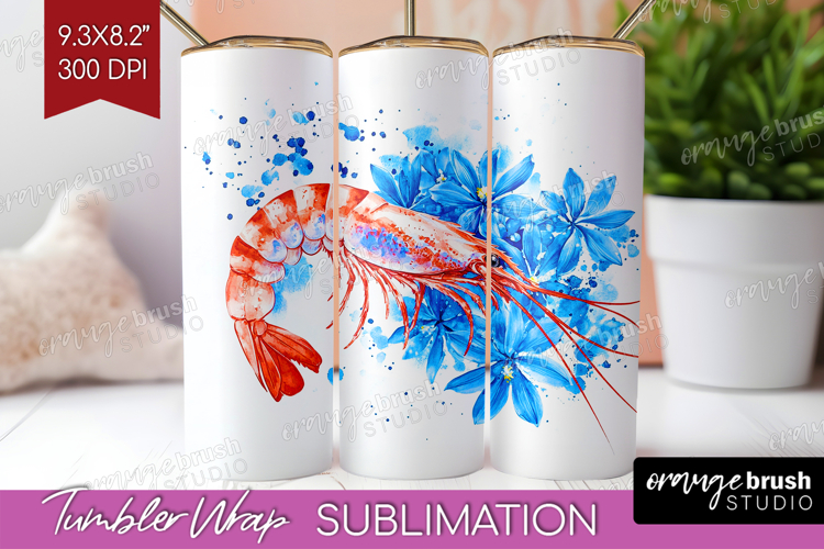 Shrimp Floral Tumbler Wrap Blue Flowers Tumbler PNG