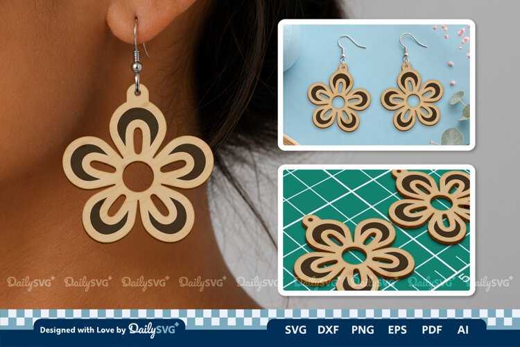Simple Flower Earring SVG | Minimalist Laser Cut Jewelry example image 1