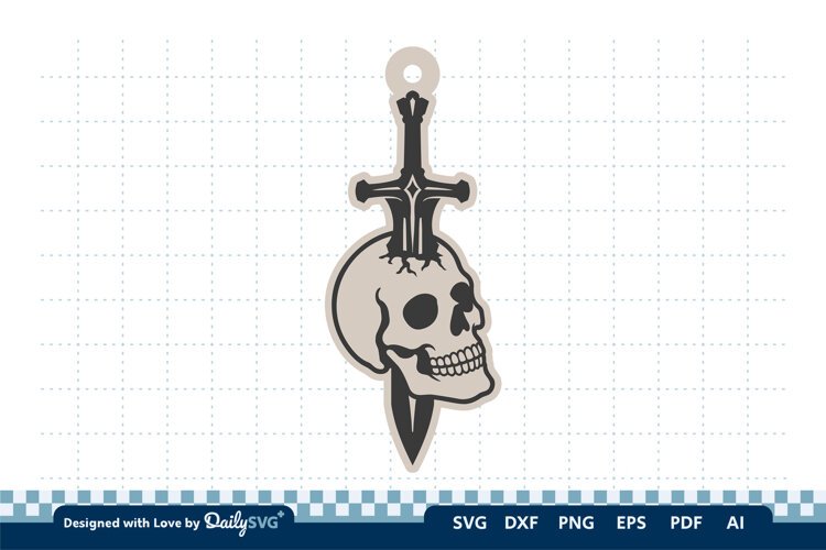 Skull and Sword Keychain SVG | Gothic Knight Cut File example image 1