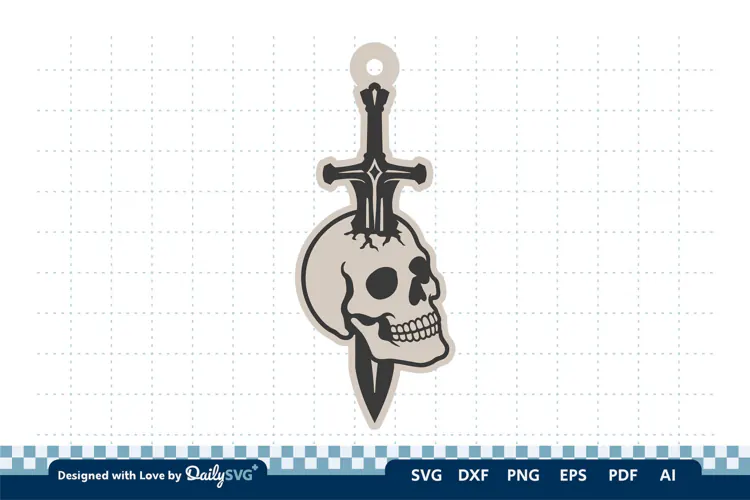 Skull and Sword Keychain SVG | Gothic Knight Cut File