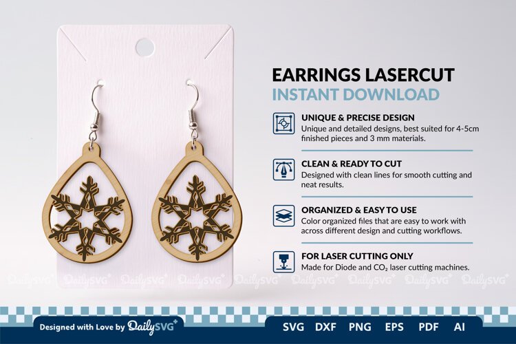 Snowflake Teardrop Earring SVG | Winter Jewelry Cut File example image 1
