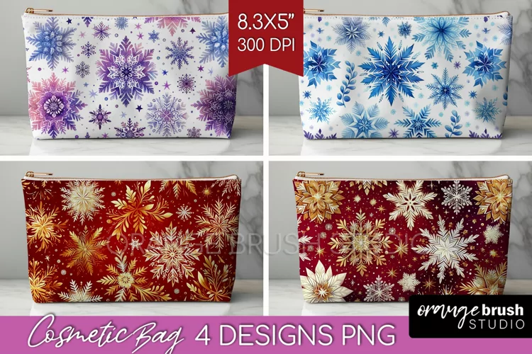 Snowflakes Cosmetic Bag - Christmas Makeup Bag PNG