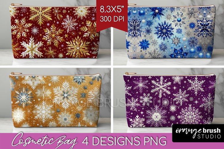 Snowflakes Cosmetic Bag - Christmas Makeup Bag PNG example image 1