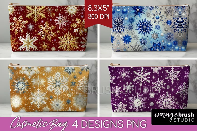 Snowflakes Cosmetic Bag - Christmas Makeup Bag PNG