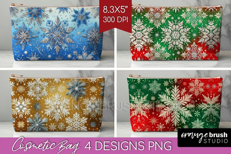 Snowflakes Cosmetic Bag - Christmas Makeup Bag PNG