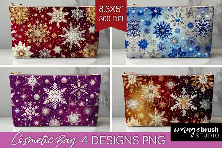 Snowflakes Cosmetic Bag - Christmas Makeup Bag PNG