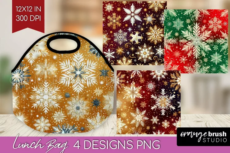 Snowflakes Lunch Bag - Christmas Lunch Bug PNG Sublimation