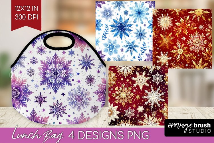Snowflakes Lunch Bag - Christmas Lunch Bug PNG Sublimation example image 1
