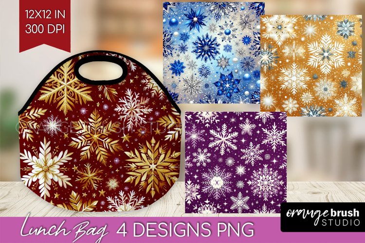 Snowflakes Lunch Bag - Christmas Lunch Bug PNG Sublimation