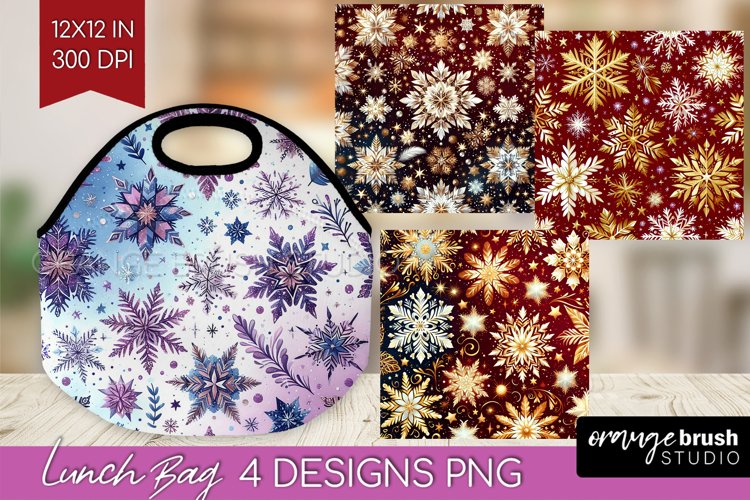 Snowflakes Lunch Bag - Christmas Lunch Bug PNG Sublimation