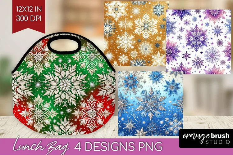 Snowflakes Lunch Bag - Christmas Lunch Bug PNG Sublimation