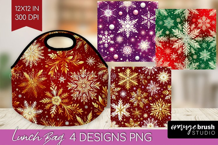 Snowflakes Lunch Bag - Christmas Lunch Bug PNG Sublimation example image 1
