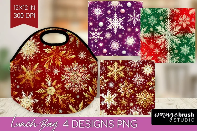 Snowflakes Lunch Bag - Christmas Lunch Bug PNG Sublimation