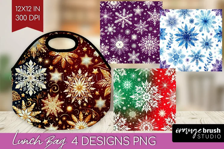 Snowflakes Lunch Bag - Christmas Lunch Bug PNG Sublimation