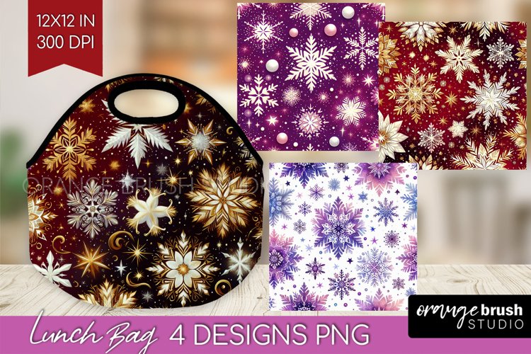 Snowflakes Lunch Bag - Christmas Lunch Bug PNG Sublimation example image 1