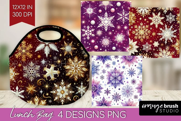 Snowflakes Lunch Bag - Christmas Lunch Bug PNG Sublimation