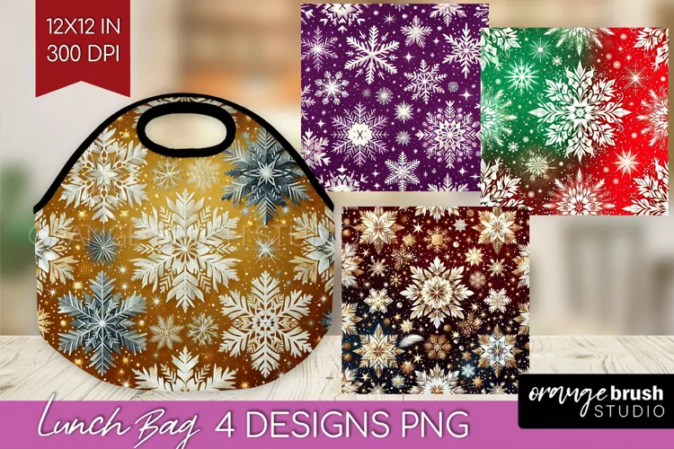 Snowflakes Lunch Bag - Christmas Lunch Bug PNG Sublimation