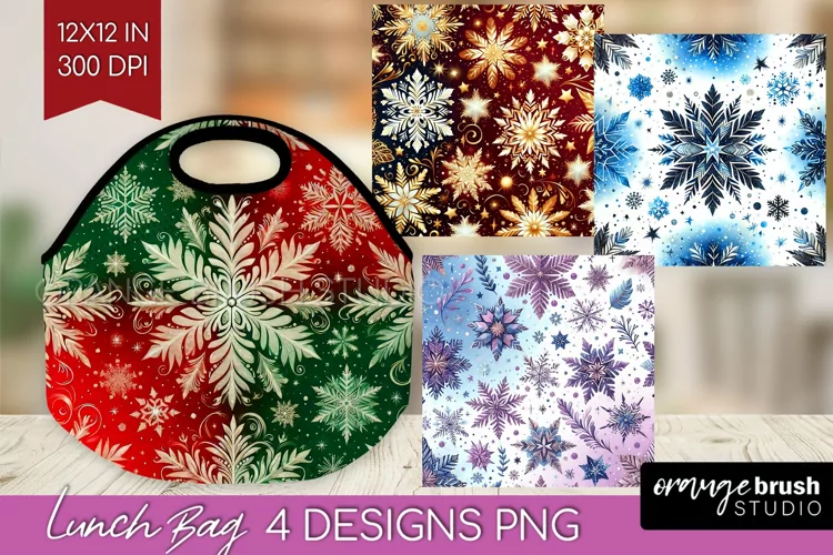 Snowflakes Lunch Bag - Christmas Lunch Bug PNG Sublimation