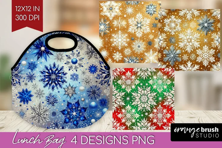 Snowflakes Lunch Bag - Christmas Lunch Bug PNG Sublimation