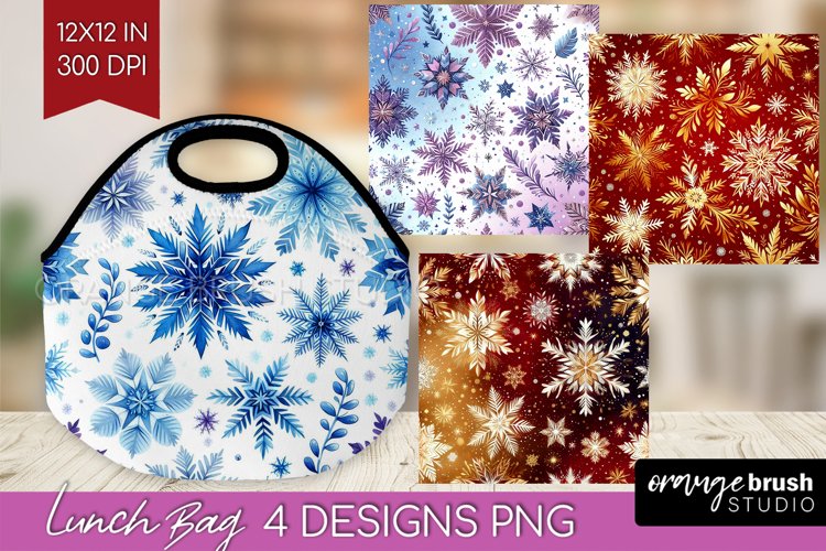 Snowflakes Lunch Bag - Christmas Lunch Bug PNG Sublimation example image 1