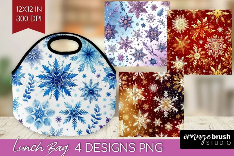 Snowflakes Lunch Bag - Christmas Lunch Bug PNG Sublimation