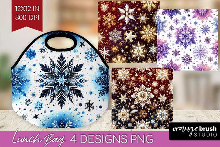 Snowflakes Lunch Bag - Christmas Lunch Bug PNG Sublimation example image 1