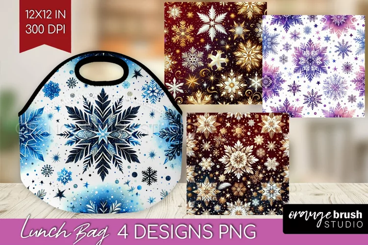 Snowflakes Lunch Bag - Christmas Lunch Bug PNG Sublimation