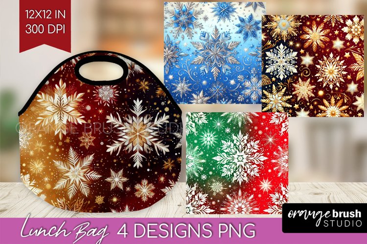 Snowflakes Lunch Bag - Christmas Lunch Bug PNG Sublimation example image 1